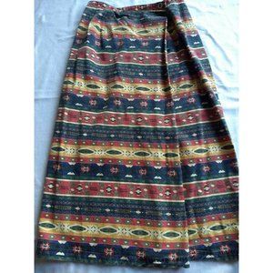 Vintage size 12 Susan Bristol multicolor denim Southwestern Aztec wrap skirt
